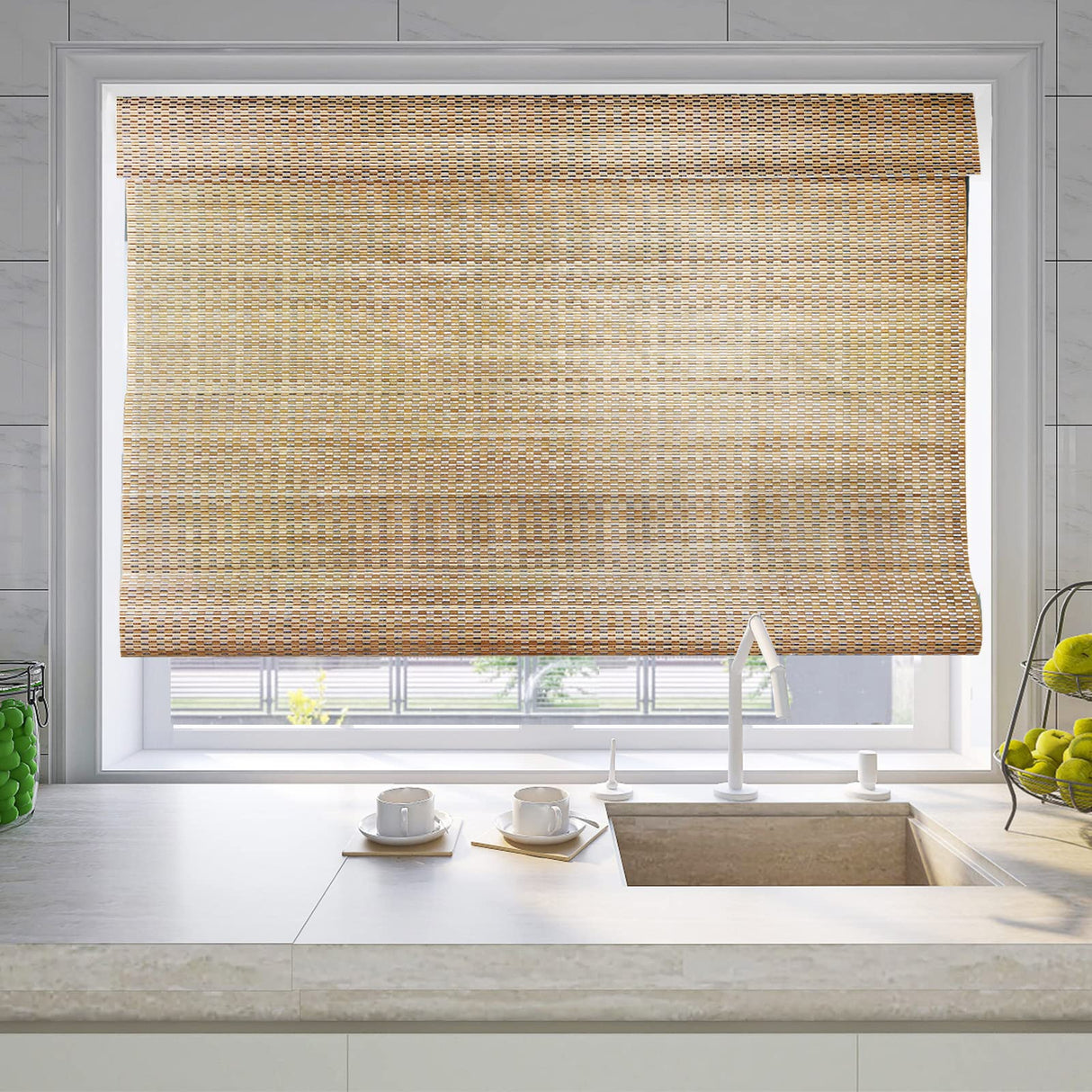 LETAU Cordless Wood Window Roman Shades, Bamboo Window Blinds, Pattern 1 LETAU