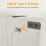 VANOMi Power Swivel Glider Recliner Chair, Electric Nursery Rocker Recliner Chair, USB & Type-C Charger, Boucle White VANOMi