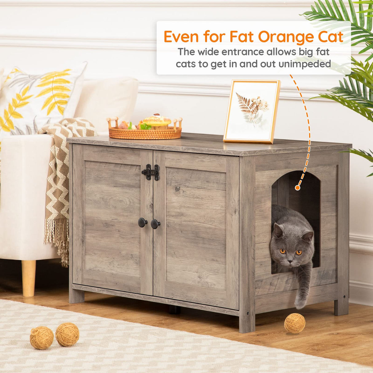 HOOBRO Litter Box Enclosure, Cat Litter Box Furniture with Removable Divider, Large Hidden Litter Box Furniture, Wooden Cat House, End Side Table, 31" L x 17.5" W x 19.7" H, Greige BG03MW01G2 HOOBRO