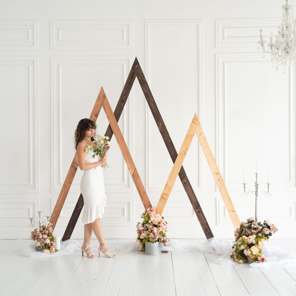 Wooden Arch for Wedding Boho Décor - Rustic Wedding Arbor Decor Ceremony Geometric Arches - Anniversary Natural Wood Backdrop Stand Sets Arched Frame Decoration (Triangle) Enjoy The Wood