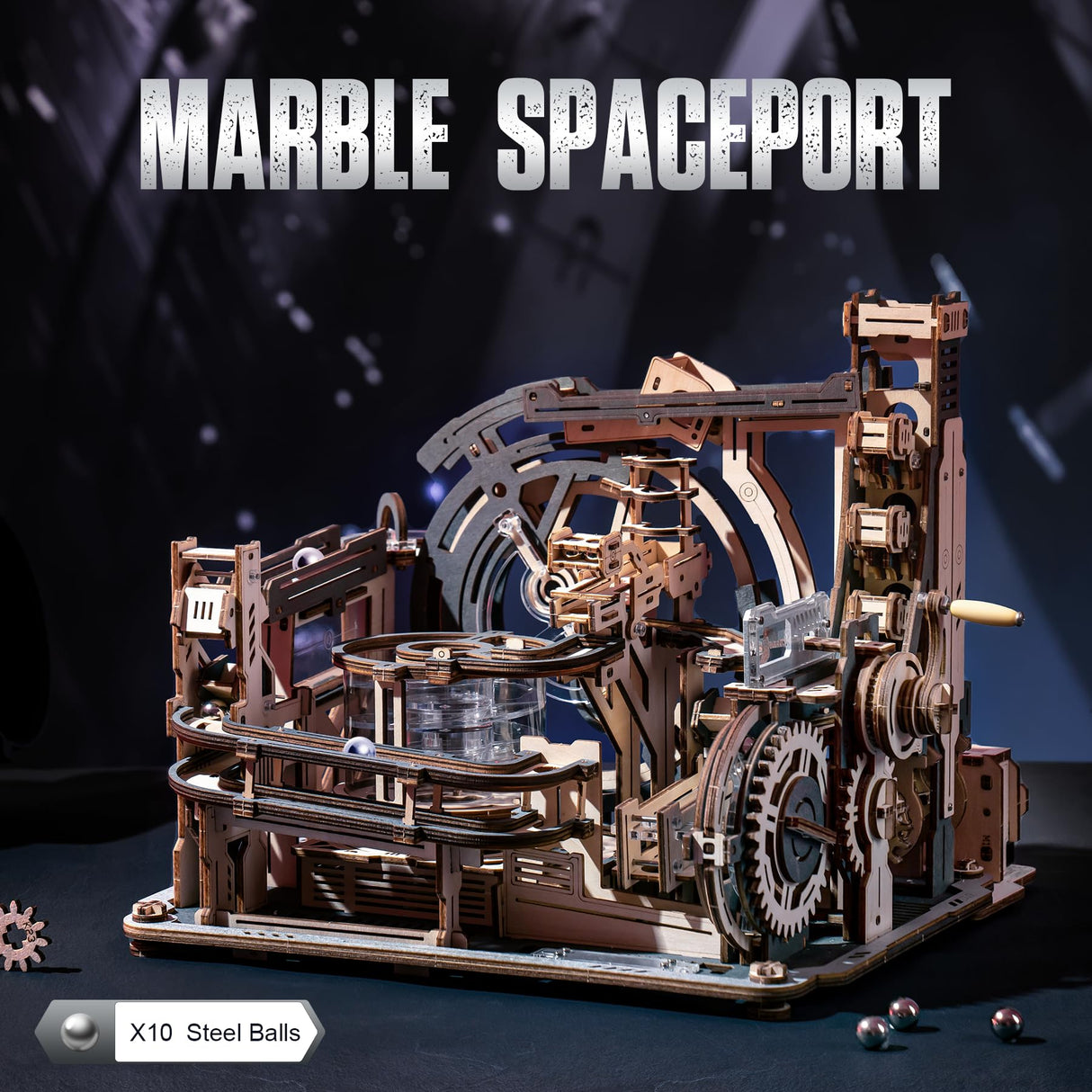 RoWood 3D Puzzles for Adults,Electric Marble Run Model kits,2024 New Wooden Puzzles for adults,Wooden Model Kits Spaceport,Creative Gifts for Adults&Teens rowood