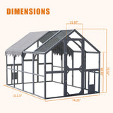 YOPTO 109.6'' Large Wood Chicken Coop Enclosures,Walk-in Poultry Cage, Chicken Run Pen Duck House with Waterproof and Anti-Ultraviolet Cover for Outdoor Farm Use Spire Roof, Grey YOPTO