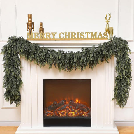 9FT Cedar Garland, 162 Tips Real Touch Christmas Garland, Artificial Winter Pine Garland for Mantle Table Stairs Wall, Outdoor Christmas Decorations Indoor Greenery Garlands Holiday Decorations Cyclozy