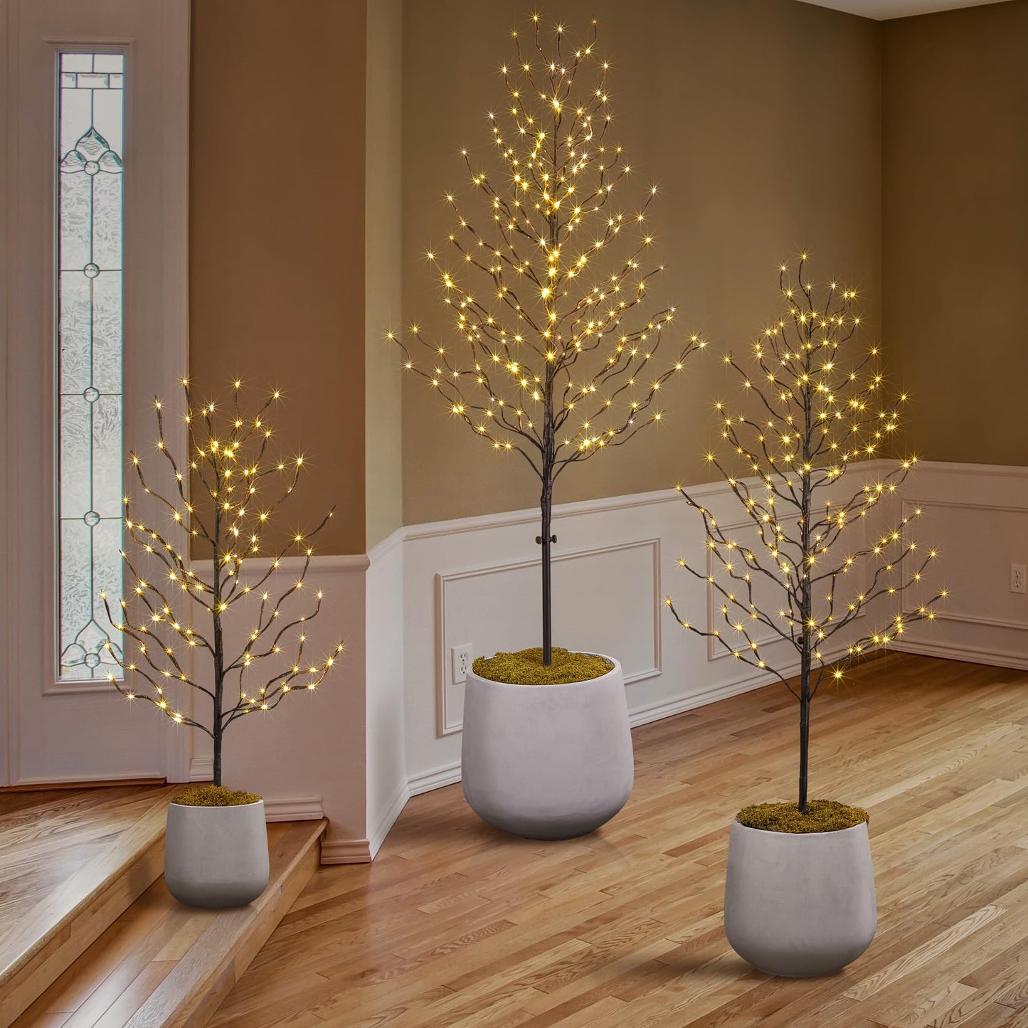 Lightshare Set of 3 Star Light Trees Christmas Decorations, Including 3 feet, 5 feet, and 6 feet, Warm White Christmas Tree, Brown Branch