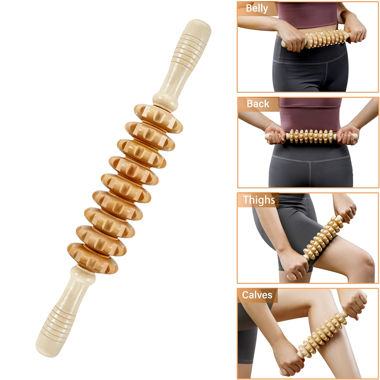 Wood Therapy Massage Tools Wooden Gua Sha Kits Maderoterapia Kit Body Sculpting Tools Wood Massager Roller for Relax Muscles (2) WYJTPONE