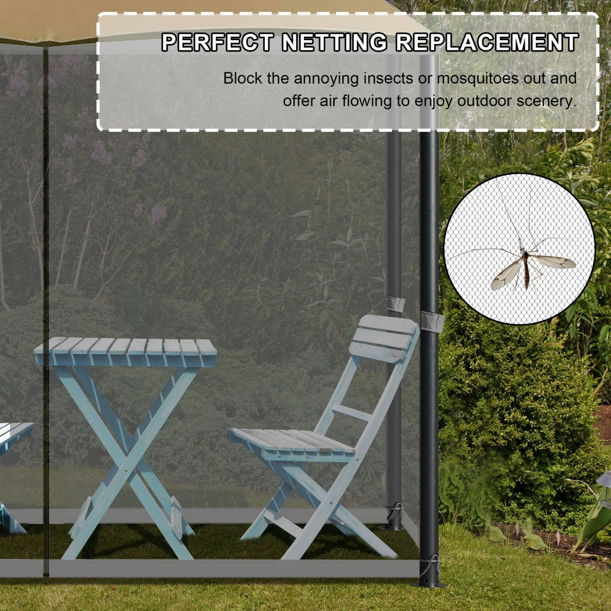 COWVIE Gazebo Replacement Netting Screen, 12' x 14' Universal Gazebo 4-Panel Mosquito Sidewalls with Double Zippers for Outdoor Patio (Only Netting) COWVIE