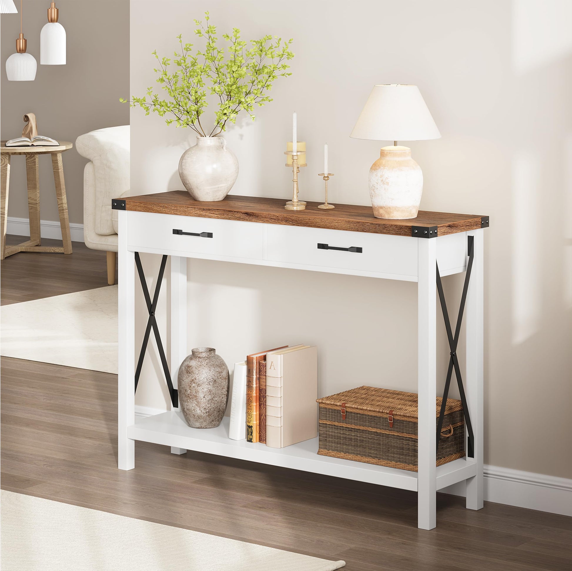 GarveeHome Woode Entryway Table, Farmhouse Console Table with 2 Drawers, Sofa Table with Storage for Living Room, Hallway Foyer Table Home Furniture - WoodArtSupply