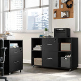 Yaheetech Black File Cabinet Large Mobile Storage Lateral Filing Cabinet with 2 Drawer and 4 Open Compartments,for Letter Size A4 Size, Printer Stand for Home Office, Black Yaheetech