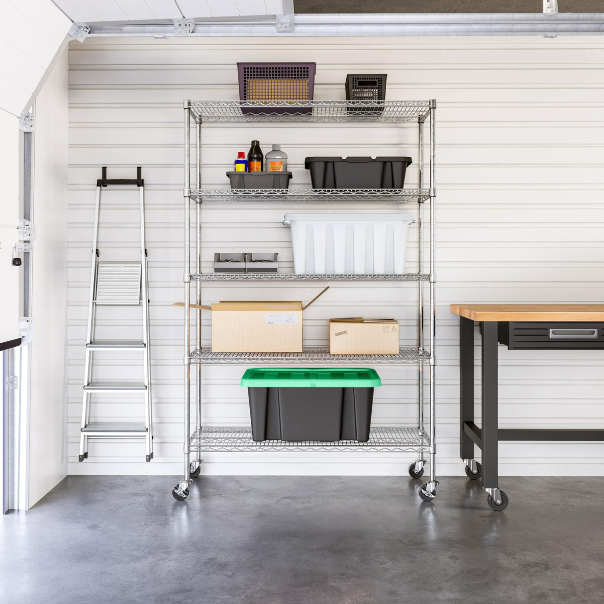 Seville Classics UltraDurable Heavy Duty NSF Solid Steel Wire Rack Storage Unit Organizer for Garage, Warehouse, Office, Restaurant, Classroom, Kitchen, 5-Tier Shelving, 48" W x 18" D Seville Classics