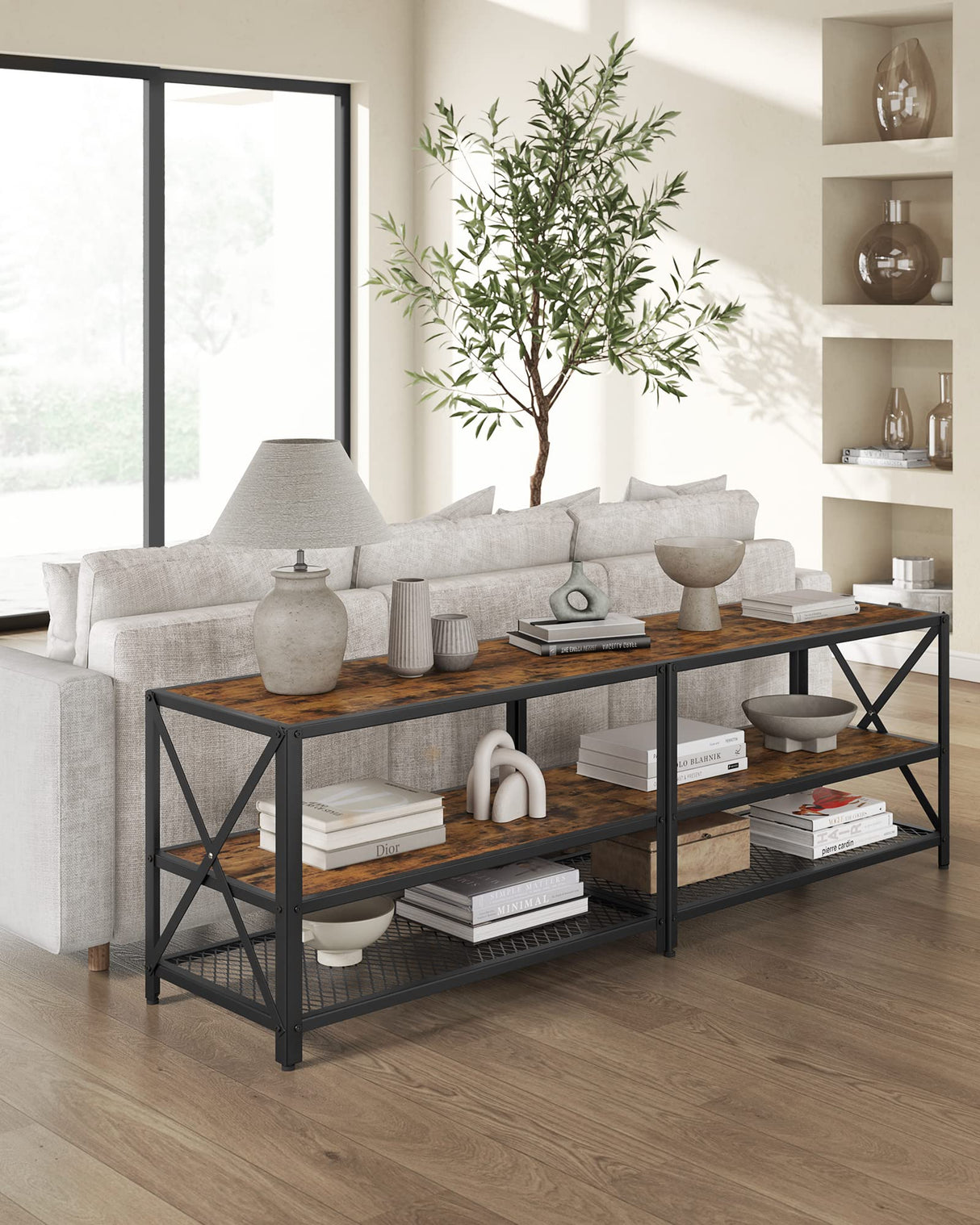 VASAGLE TV Stand, TV Console for TVs Up to 65 Inches, TV Table, 55.1 Inches Width, TV Cabinet with Storage Shelves, Steel Frame, for Living Room, Bedroom, Rustic Brown and Black ULTV094B01 VASAGLE