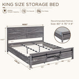 JXQTLINGMU King Farmhouse Wood Bed Frame with Sliding Barn Door Storage Cabinets, Solid Wood Slats Support, Noiseless, No Box Spring Needed, Grey JXQTLINGMU