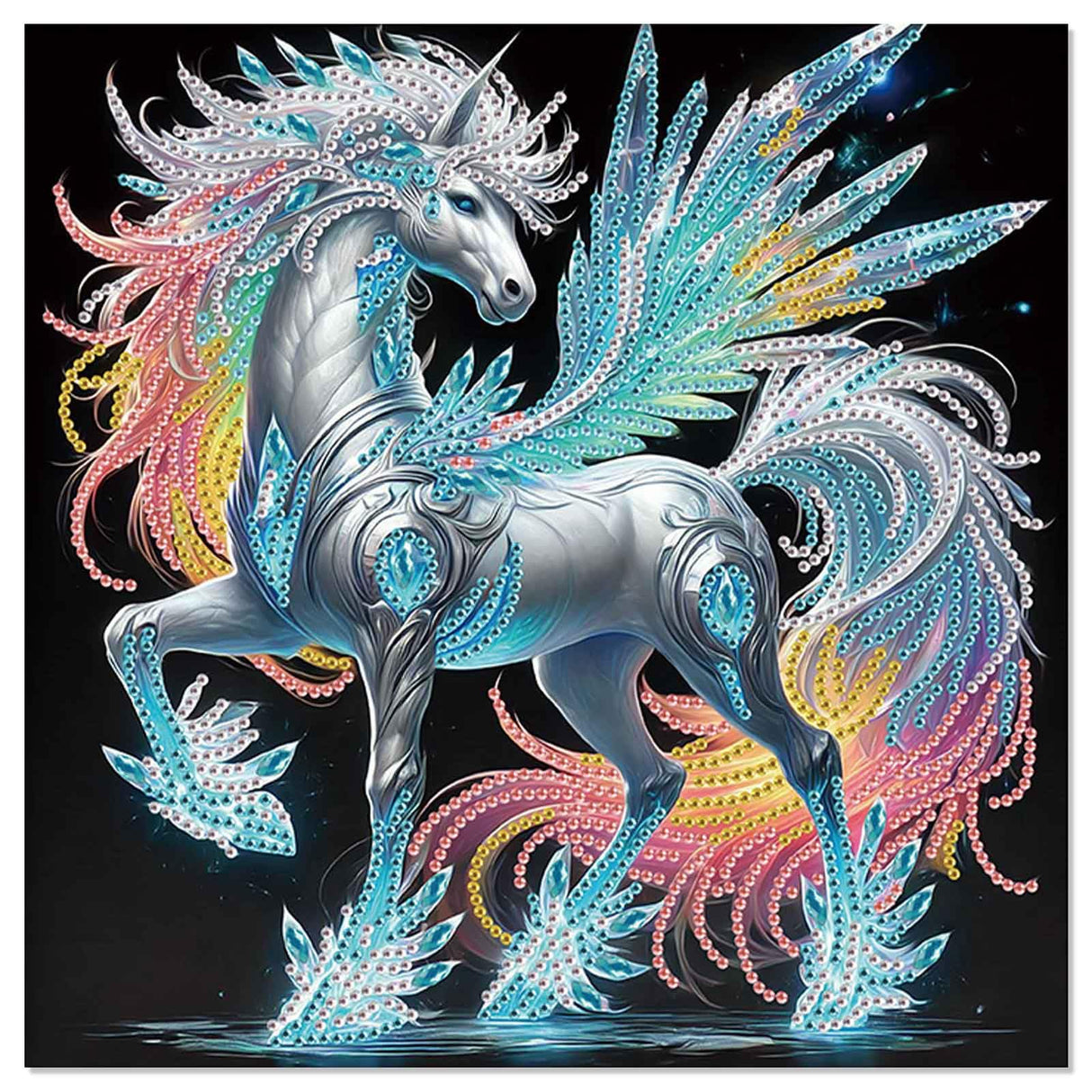 Special Shape Diamond Art Kits for Adults – 5D DIY Winged White Horse Diamond Painting with Crystal Rhinestones, Fantasy Animal Craft Kit for Beginners, Magical Diamond Art Wall Decor antor