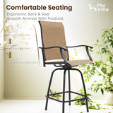 PHI VILLA Outoor Swivel Bar Stools Set of 6 with Armrest and Backrest, 30" Seat Height High Top Bar Height Patio Chairs, Brown Textilene Fabric PHI VILLA