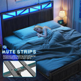 Homkdom Farmhouse Full Size Bed Frame with 2 Storage and LED Lights, Full Bed Frame with Headboard Built in Charging Station,Easy Assembly, No Box Spring Needed, Black Homkdom