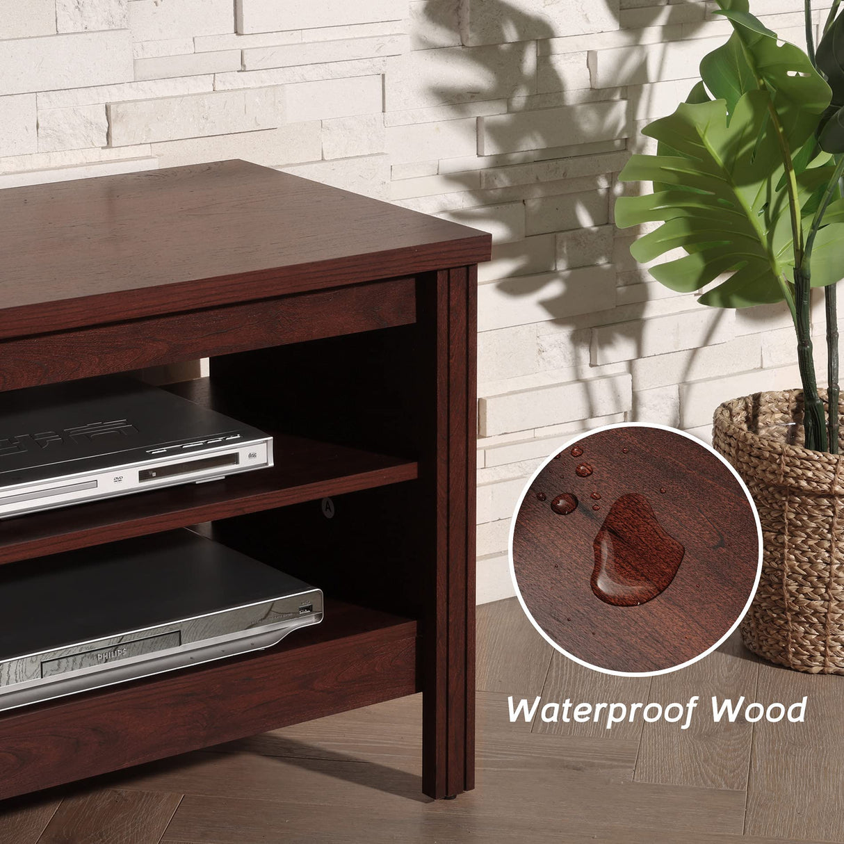 FITUEYES 70 Inch TV Stand for 75+ inch TV, Wood Entertainment Center with 6 Storage Shelf, Classic TV Console Table Media Table for Living Room & Bedroom, Brown FITUEYES