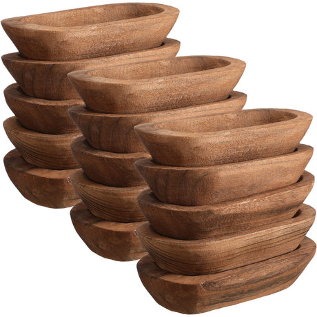 Amyhill 15 Pieces Wood Dough Bowl Rustic Bowl Bulk Vintage Wooden Dough Bowls Hand Carved Paulownia Bowls for Home Farmhouse Dining Holding Candles Making Bread Dough Fruits Supplies Decor (Brown) Amyhill