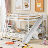 Harper & Bright Designs Full Over Full Bunk Bed with Slide, Bookshelves and Ladders, Solid Wood Floor Bunk Loft Bed Frame for Kids Girls Boys (White) Harper & Bright Designs