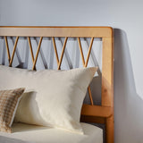 Walker Edison Queen Transitional Geometric X Pattern Headboard Solid Wood Bed, Queen Size, Caramel Walker Edison