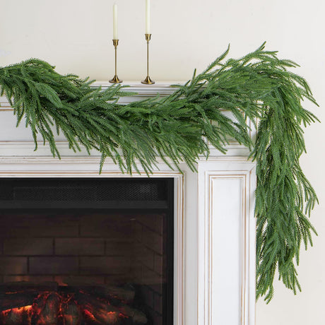 9FT Artificial Norfolk Pine Garland, Realistic Christmas Greenery Garland for Mantle, Staircase, Banister, Fireplace, Wall, Door, Table, Indoor & Outdoor Holiday Xmas Decortions FLAGLY
