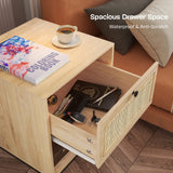 Rattan Nightstand Set of 2, End Table, Bedside Table, Rattan Side Table with Handmade Natural Rattan Decorative Door, Accent Table, Modern Nightstand for Bedroom, Living Room Yechen