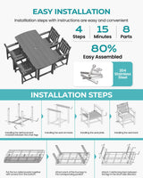 SUUNYN HDPE Outdoor Patio Dining Set with Table & 4 Chairs, All-Weather 5-Piece Outdoor Table and Chairs, 2" Umbrella Hole, Patio Furniture for Garden, Backyard, Deck | Grey SUUNYN