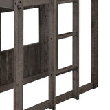 Okak House Antique Grey Twin Over Full Bunk Bed with Ladder and Safety Guardrails Okak