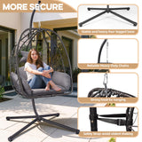 Egg Chair with Stand Outdoor Ratten Wicker Hanging Egg Chair Outdoor Indoor with Thickened Cushion Swing Chair Hammock for Patio Apartment Bedroom Garden Balcony (Dark Grey Wicker+Grey Cushion) ZZW