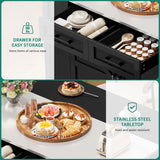 YITAHOME Kitchen Island with Drop Leaf, 47 Inch Mobile Stroage Islands with Stainless Steel Top, Rolling Island Table with Power Outlet, Adjustable Shelves, Spice Rack, Towel Rack for Kitchen, Black YITAHOME