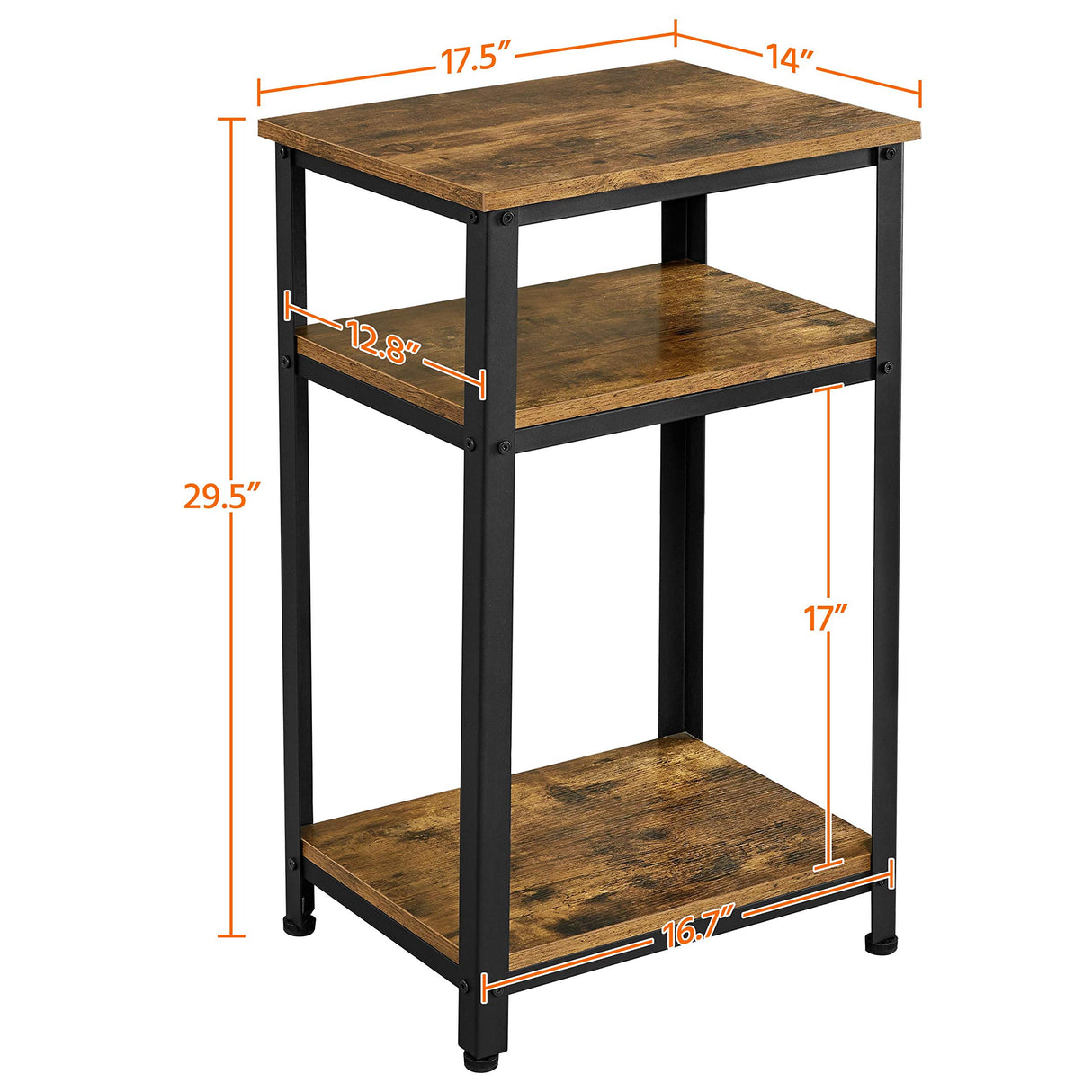 Yaheetech Tall End Table Set of 2, 18x14x29.5 inch Industrial Side Table with Strong Wooden Shelves, 2PCS Slim 3-Tier Telephone Table with Metal Frame for Living Room, Small Places - Rustic Brown Yaheetech