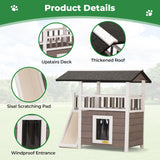 COZIWOW Outdoor Cat House, Wooden 2 Story Cat Scratcher House, Wood Cat Shelter Waterproof, Cat Enclosures Indoor with Openable Roof, Escape Door, Outside Cat Hideout for Feral Cats, Grey COZIWOW