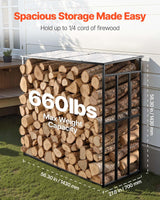 VEVOR Firewood Rack with Sloped Roof, 4 ft Outdoor Firewood Holder, 1/4 Cord Log Storage Shed, 660lb Max Weight Capacity, Powder-Coated Metal Wood Storage Rack for Fireplace Deck Backyard Garden VEVOR