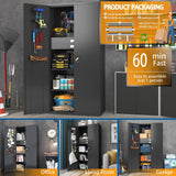 Metal Storage Cabinet with Doors & Adjustable Shelves, 72 Inch Black Lockable Garage Cabinet with Wheels & Drawers & Pegboard for Office, Gym, Basement, Warehouse basenji