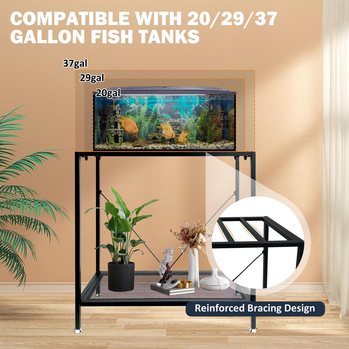 Fish Tank Stand: The Perfect 29 Gallon Metal Aquarium Stand Measuring 32.7" W x 13" D x 32.3" H to Fit Your Aquatic Display Needs. tongmo