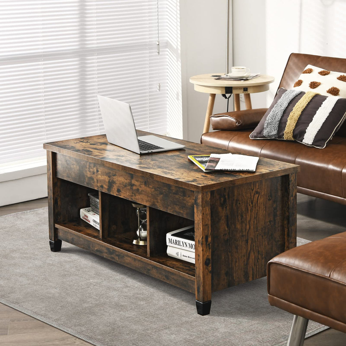 Tangkula Wood Lift Top Modern Coffee Table w/Hidden Compartment and Open Storage Shelf for Living Room Office Reception Room(Rustic Brown) Tangkula