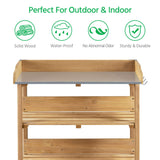 Yaheetech Outdoor Garden Potting Bench Table Wooden Horticulture Planting Worstation w/Metal Tabletop/Storage Shelf/3 Hooks, Natural Wood Yaheetech