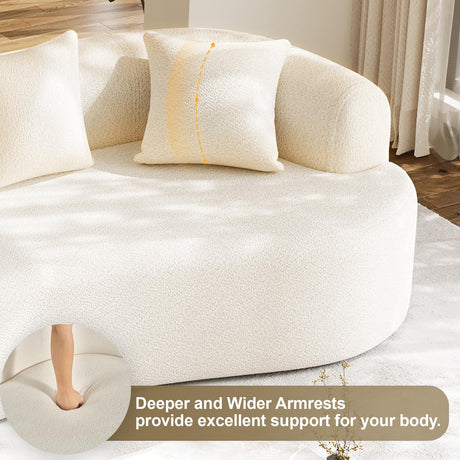114" Oversized Sectional Sofa for Living Room, Modern Luxury Plush Chenille 4-Seater Extra Deep & Wide Seat Curved Cloud Couch with 4 Throw Pillows, No Assembly Needed, Cream White DAMAIFROM