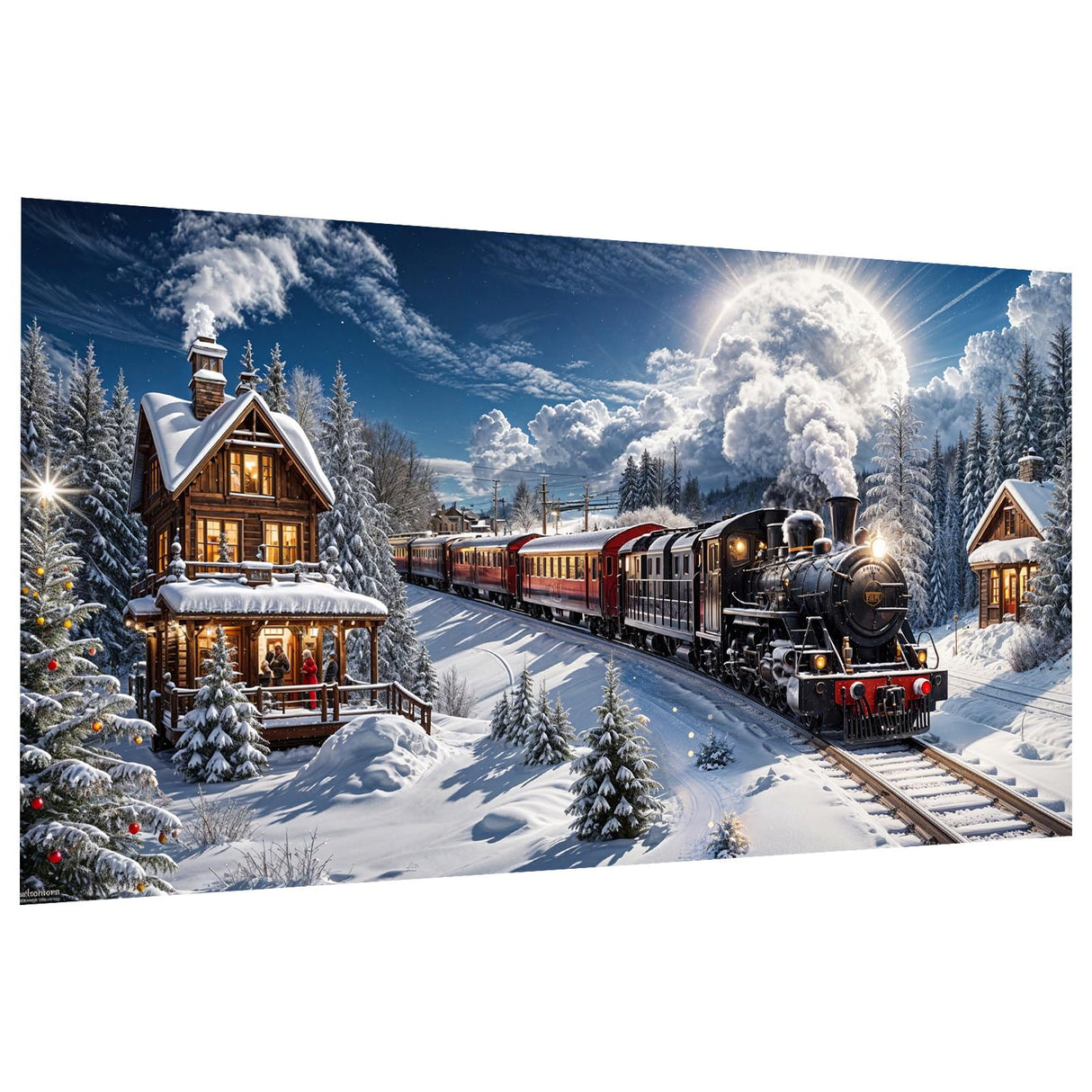 JOOZ Large Christmas Diamond Art Kits for Adults - 5D Christmas Train Diamond Painting Kits, DIY Full Drill Snow House Diamond Art Painting, Gem Painting Kit for Gift Home Wall Decor 27.5 X 15.7 Inch JOOZ