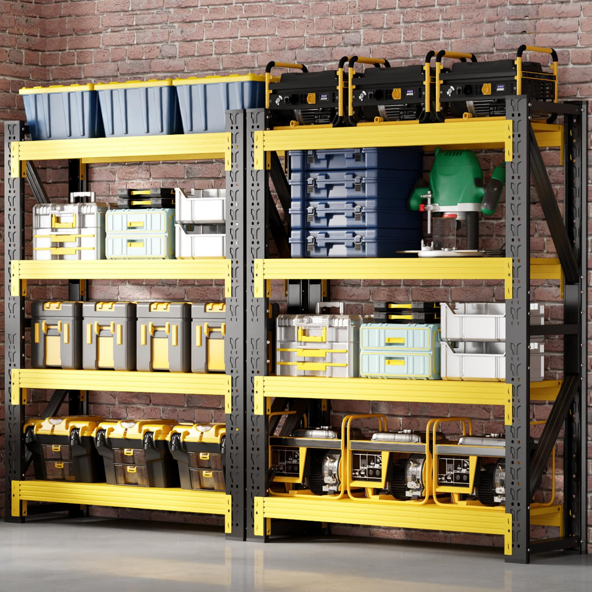 Welfiya 32" W Garage Shelving,4-Tier Heavy Duty Storage Shelves Unit with Adjustable Metal Shelf for Warehouse,Basement,Workshop,3000LBS,32" W x 20" D x 63" H,Black&Yellow Welfiya