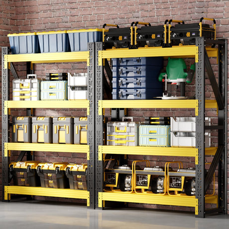 Welfiya 60" W Garage Shelving,4-Tier Heavy Duty Storage Shelves Unit with Adjustable Metal Shelf for Warehouse,Basement,Workshop,5000LBS,60" W x 24" D x 79" H,Black&Yellow Welfiya