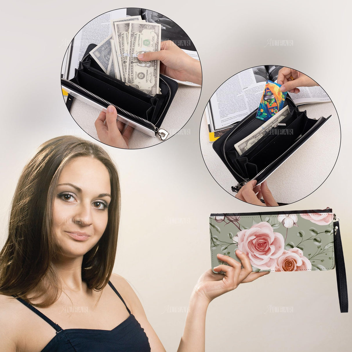 AUEAR, 2 Pack Sublimation Wallet Leather Zipper Blank Wallet Card Holder Bag for Travel Work Supplies AUEAR