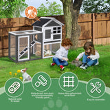 Outvita Rabbit Hutch, Small Wood Chicken Coop, 48" Guinea Pig Cage w/Pull-Out Tray, Waterproof Asphalt Roof, Chicken Run, Interactive Door for Small Animal Pen Outdoor Outvita