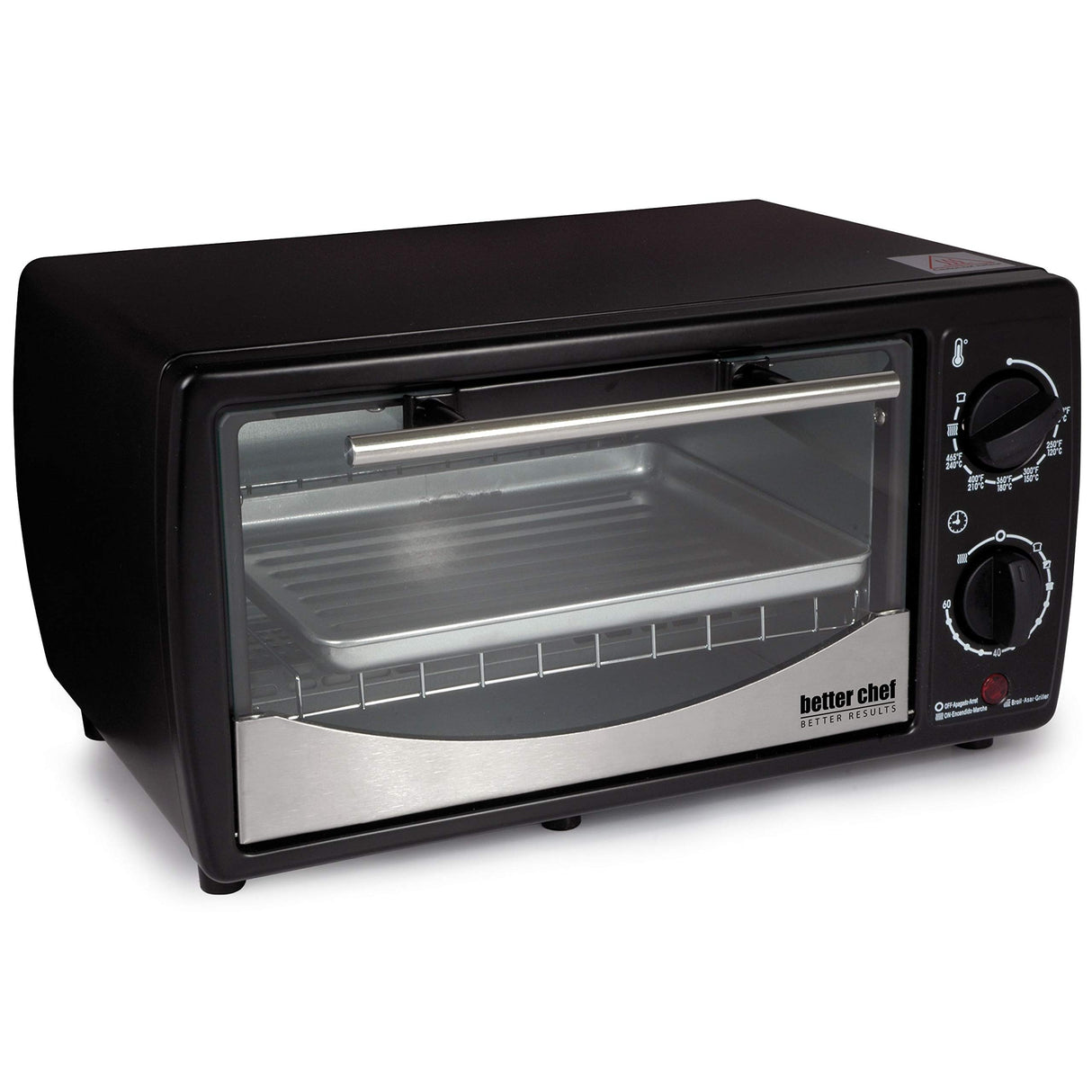Better Chef Basic Toaster Oven | 4-Slice | 60-Minute Timer | Slide Out Rack | Bake Tray | Broil (Red) Better Chef
