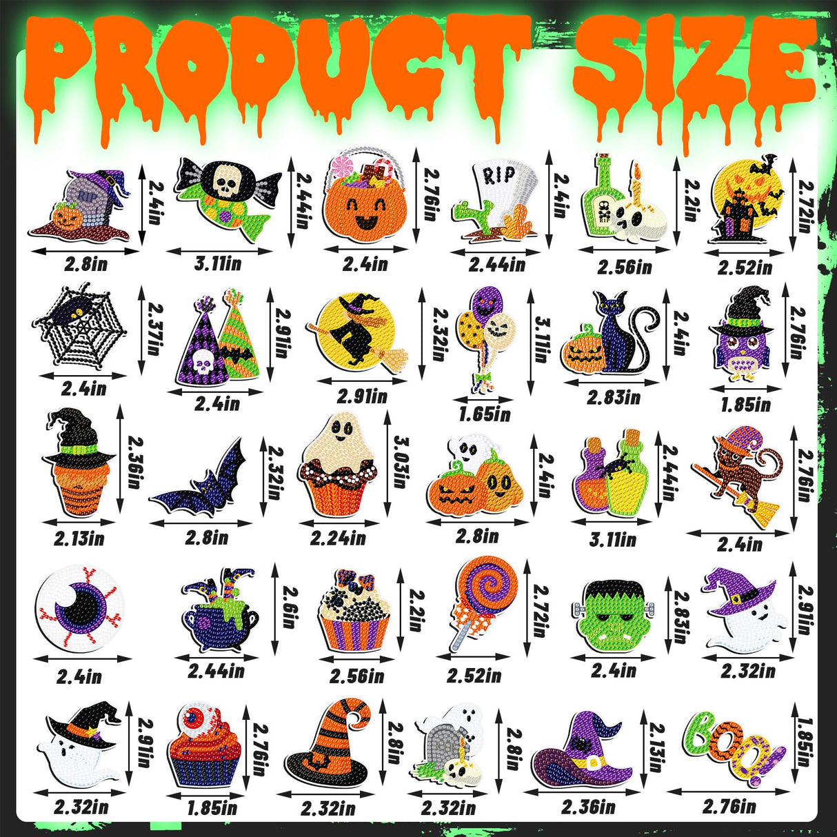 Motipuns 30 Pcs Luminous Halloween Diamond Painting Magnets Kits Glow in The Dark Diamond Art Fridge Magnet Refrigerator Sticker for Beginners Kid Adults Home Decors DIY Art Craft Gifts Motipuns