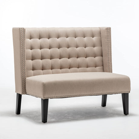 46" Small Modern Loveseat Settee Sofa 2-Seat Sofa Couch Tufted Love Seat Dining Bench with Nail Head Trim Back Banquette Sofas for Living Room Small Space Entryway Hallway Khaki Tongli