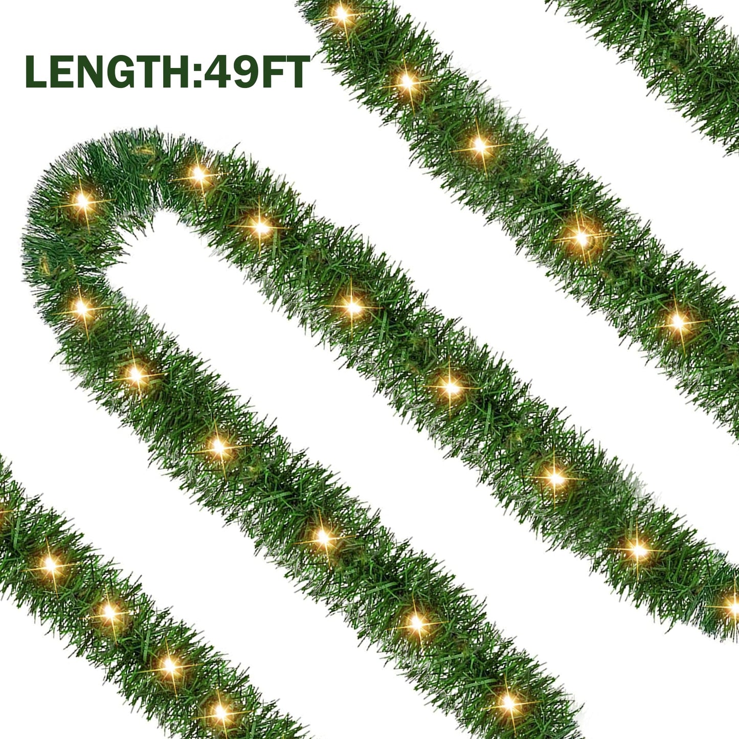 Dazzle Bright 50 FT Pre-lit Christmas Green Garland, 150 LED Lights Lighted Artificial Pine Garlands, for Indoor Outdoor Christmas Decor Holiday Wedding Decoration