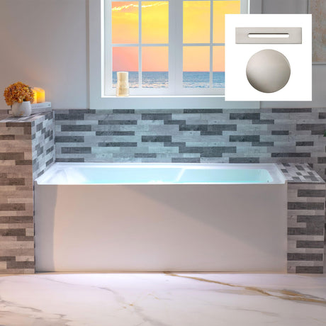 WOODBRIDGE 60" Acrylic Rectangular Alcove Soaking Bathtub in White with Right Drain, Brushed Nickel Pop-Up Drain Included BA6030R WOODBRIDGE