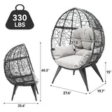 YITAHOME Oversized Wicker Egg Chair for Indoor and Outdoor Use with Stand, Cushion, and Leveling Feet, Large Lounger for Patio, Garden, Backyard, Balcony, Supports up to 330lbs, Grey YITAHOME