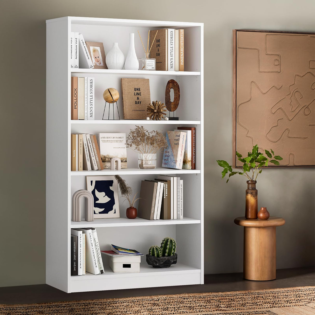 Soohow White Bookcase with Adjustable Shelves, 5 Shelf Book Case, Large Tall White Bookshelf for Living Room, Bedroom, 60 in Tall, 33 in Wide, 11.6 in Deep Soohow