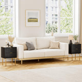 Masupu Nightstand,Mid-Century Modern Bedside Table with 2 Storage Drawer,Small Gold Frame Side End Table for Bedroom,Living Room, Black Masupu