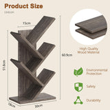 Hoctieon 4 Tier Tree Bookshelf, 4 Shelf Bookcase, Free Standing Tree Bookcase, Display Floor Standing Shelf for Books, Book Organizer Shelves for Home Office, Living Room, Bedroom, Grey Hoctieon